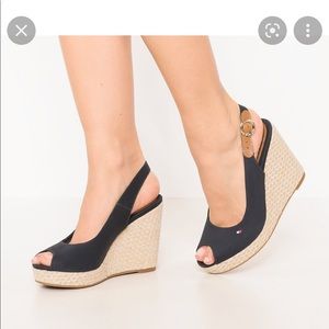 Tommy Hilfiger navy blue wedge sandals- great used condition